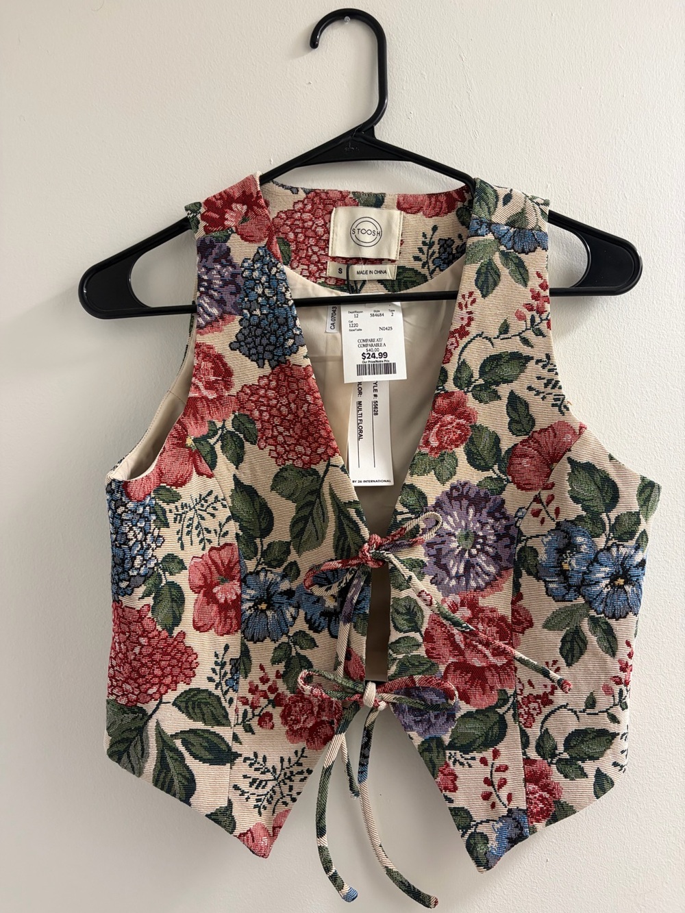 Stoosh Beige Floral Lace-Up Vest